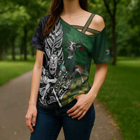 New Zealand and South Africa Rugby Custom Cross Shoulder Shirt Maori Tiki Fern Springboks Kente Pattern LT14 - Polynesian Pride