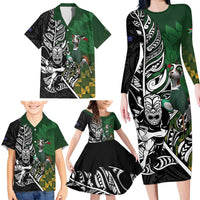 New Zealand and South Africa Rugby Custom Family Matching Long Sleeve Bodycon Dress and Hawaiian Shirt Maori Tiki Fern Springboks Kente Pattern LT14 - Polynesian Pride