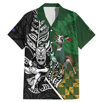 New Zealand and South Africa Rugby Custom Family Matching Mermaid Dress and Hawaiian Shirt Maori Tiki Fern Springboks Kente Pattern LT14 Dad's Shirt - Short Sleeve Green - Polynesian Pride