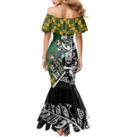 New Zealand and South Africa Rugby Custom Family Matching Mermaid Dress and Hawaiian Shirt Maori Tiki Fern Springboks Kente Pattern LT14 - Polynesian Pride