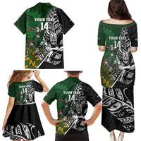 New Zealand and South Africa Rugby Custom Family Matching Puletasi and Hawaiian Shirt Maori Tiki Fern Springboks Kente Pattern LT14 - Polynesian Pride