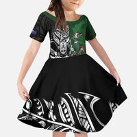 New Zealand and South Africa Rugby Custom Family Matching Summer Maxi Dress and Hawaiian Shirt Maori Tiki Fern Springboks Kente Pattern LT14 Daughter's Dress Green - Polynesian Pride