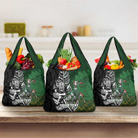 New Zealand and South Africa Rugby Custom Grocery Bag Maori Tiki Fern Springboks Kente Pattern LT14 3-pack One Size Green - Polynesian Pride