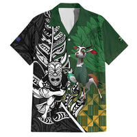 New Zealand and South Africa Rugby Custom Hawaiian Shirt Maori Tiki Fern Springboks Kente Pattern LT14 Green - Polynesian Pride