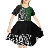 New Zealand and South Africa Rugby Custom Kid Short Sleeve Dress Maori Tiki Fern Springboks Kente Pattern LT14 - Polynesian Pride