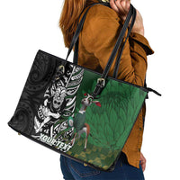 New Zealand and South Africa Rugby Custom Leather Tote Bag Maori Tiki Fern Springboks Kente Pattern LT14 - Polynesian Pride