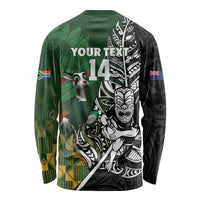 New Zealand and South Africa Rugby Custom Long Sleeve Shirt Maori Tiki Fern Springboks Kente Pattern - Polynesian Pride