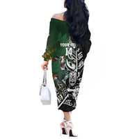 New Zealand and South Africa Rugby Custom Off The Shoulder Long Sleeve Dress Maori Tiki Fern Springboks Kente Pattern LT14 - Polynesian Pride
