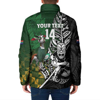 New Zealand and South Africa Rugby Custom Padded Jacket Maori Tiki Fern Springboks Kente Pattern LT14 - Polynesian Pride