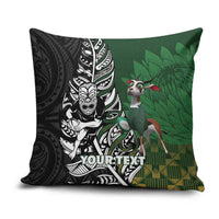 New Zealand and South Africa Rugby Custom Pillow Cover Maori Tiki Fern Springboks Kente Pattern LT14 Green - Polynesian Pride