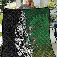 New Zealand and South Africa Rugby Custom Quilt Maori Tiki Fern Springboks Kente Pattern LT14 Green - Polynesian Pride