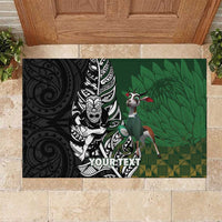 New Zealand and South Africa Rugby Custom Rubber Doormat Maori Tiki Fern Springboks Kente Pattern LT14 Green - Polynesian Pride