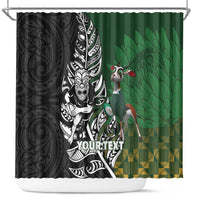 New Zealand and South Africa Rugby Custom Shower Curtain Maori Tiki Fern Springboks Kente Pattern LT14 Green - Polynesian Pride