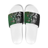 New Zealand and South Africa Rugby Custom Slide Sandals Maori Tiki Fern Springboks Kente Pattern LT14 Green - Polynesian Pride