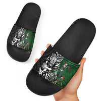 New Zealand and South Africa Rugby Custom Slide Sandals Maori Tiki Fern Springboks Kente Pattern LT14 - Polynesian Pride