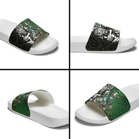 New Zealand and South Africa Rugby Custom Slide Sandals Maori Tiki Fern Springboks Kente Pattern LT14 - Polynesian Pride