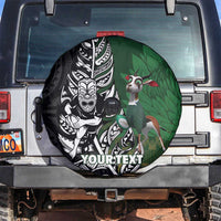 New Zealand and South Africa Rugby Custom Spare Tire Cover Maori Tiki Fern Springboks Kente Pattern LT14 Green - Polynesian Pride
