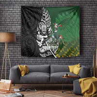 New Zealand and South Africa Rugby Custom Tapestry Maori Tiki Fern Springboks Kente Pattern LT14 Green - Polynesian Pride