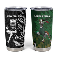 New Zealand and South Africa Rugby Tumbler Cup Maori Tiki Fern Springboks Kente Pattern LT14 Green - Polynesian Pride
