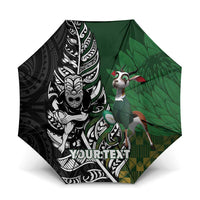 New Zealand and South Africa Rugby Custom Umbrella Maori Tiki Fern Springboks Kente Pattern LT14 One Size Folded 11.42 inch Opened Diameter 37.4 inch Green - Polynesian Pride