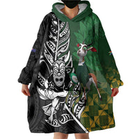 New Zealand and South Africa Rugby Custom Wearable Blanket Hoodie Maori Tiki Fern Springboks Kente Pattern LT14 - Polynesian Pride