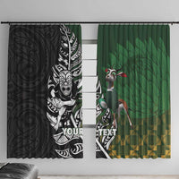 New Zealand and South Africa Rugby Custom Window Curtain Maori Tiki Fern Springboks Kente Pattern LT14 With Hooks Green - Polynesian Pride