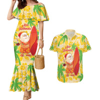 Aloha Hawaii Christmas Couples Matching Mermaid Dress and Hawaiian Shirt Mele Kalikimaka Funny Santa Palaka Quilt Motifs LT14 Yellow - Polynesian Pride