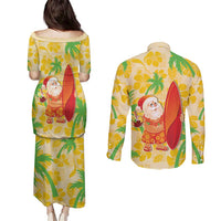 Aloha Hawaii Christmas Couples Matching Puletasi and Long Sleeve Button Shirt Mele Kalikimaka Funny Santa Palaka Quilt Motifs LT14 - Polynesian Pride