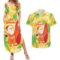 Aloha Hawaii Christmas Couples Matching Summer Maxi Dress and Hawaiian Shirt Mele Kalikimaka Funny Santa Palaka Quilt Motifs LT14 Yellow - Polynesian Pride