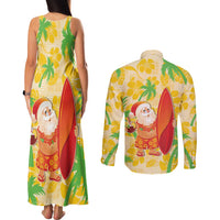 Aloha Hawaii Christmas Couples Matching Tank Maxi Dress and Long Sleeve Button Shirt Mele Kalikimaka Funny Santa Palaka Quilt Motifs LT14 - Polynesian Pride