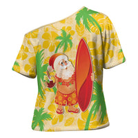 Aloha Hawaii Christmas Cross Shoulder Shirt Mele Kalikimaka Funny Santa Palaka Quilt Motifs LT14 - Polynesian Pride