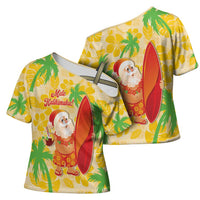 Aloha Hawaii Christmas Cross Shoulder Shirt Mele Kalikimaka Funny Santa Palaka Quilt Motifs LT14 - Polynesian Pride