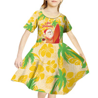 Aloha Hawaii Christmas Kid Short Sleeve Dress Mele Kalikimaka Funny Santa Palaka Quilt Motifs LT14 - Polynesian Pride