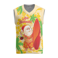 Aloha Hawaii Christmas Knitted V-Neck Vest Mele Kalikimaka Funny Santa Palaka Quilt Motifs LT14 Yellow - Polynesian Pride