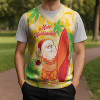 Aloha Hawaii Christmas Knitted V-Neck Vest Mele Kalikimaka Funny Santa Palaka Quilt Motifs LT14 - Polynesian Pride