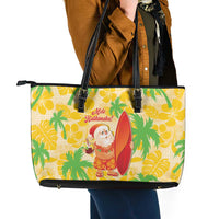 Aloha Hawaii Christmas Leather Tote Bag Mele Kalikimaka Funny Santa Palaka Quilt Motifs LT14 - Polynesian Pride