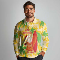 Aloha Hawaii Christmas Long Sleeve Polo Shirt Mele Kalikimaka Funny Santa Palaka Quilt Motifs LT14 - Polynesian Pride