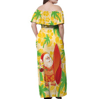 Aloha Hawaii Christmas Off Shoulder Maxi Dress Mele Kalikimaka Funny Santa Palaka Quilt Motifs LT14 - Polynesian Pride