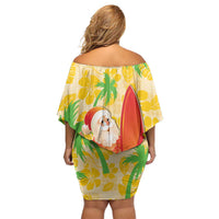 Aloha Hawaii Christmas Off Shoulder Short Dress Mele Kalikimaka Funny Santa Palaka Quilt Motifs LT14 - Polynesian Pride