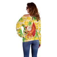 Aloha Hawaii Christmas Off Shoulder Sweater Mele Kalikimaka Funny Santa Palaka Quilt Motifs LT14 - Polynesian Pride