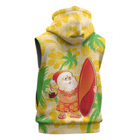 Aloha Hawaii Christmas Sleeveless Hoodie Mele Kalikimaka Funny Santa Palaka Quilt Motifs LT14 - Polynesian Pride