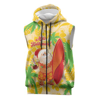 Aloha Hawaii Christmas Sleeveless Zip Hoodie Mele Kalikimaka Funny Santa Palaka Quilt Motifs LT14 Yellow - Polynesian Pride