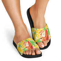 Aloha Hawaii Christmas Slide Sandals Mele Kalikimaka Funny Santa Palaka Quilt Motifs LT14 - Polynesian Pride