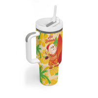 Aloha Hawaii Christmas Tumbler With Handle Mele Kalikimaka Funny Santa Palaka Quilt Motifs LT14 - Polynesian Pride