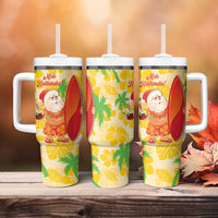 Aloha Hawaii Christmas Tumbler With Handle Mele Kalikimaka Funny Santa Palaka Quilt Motifs LT14 - Polynesian Pride