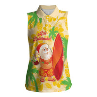 Aloha Hawaii Christmas Women Sleeveless Polo Shirt Mele Kalikimaka Funny Santa Palaka Quilt Motifs LT14 Female Yellow - Polynesian Pride