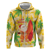 Aloha Hawaii Christmas Zip Hoodie Mele Kalikimaka Funny Santa Palaka Quilt Motifs LT14 Zip Hoodie Yellow - Polynesian Pride
