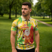 Aloha Hawaii Christmas Zipper Polo Shirt Mele Kalikimaka Funny Santa Palaka Quilt Motifs LT14 - Polynesian Pride
