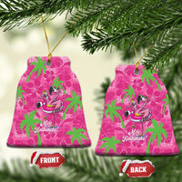Aloha Hawaii Christmas Ceramic Ornament Mele Kalikimaka Chill Flamingo Palaka Quilt Motifs LT14 Bell Flake Pink - Polynesian Pride