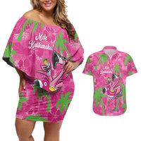 Aloha Hawaii Christmas Couples Matching Off Shoulder Short Dress and Hawaiian Shirt Mele Kalikimaka Chill Flamingo Palaka Quilt Motifs LT14 Pink - Polynesian Pride